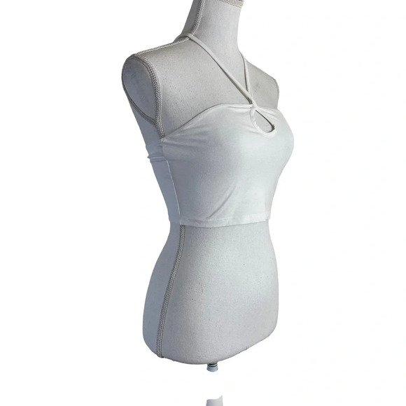 ASOS Design White Crop Top Size 4 Keyhole Neck Sleeveless Stretch Summer Casual - Picture 2 of 7